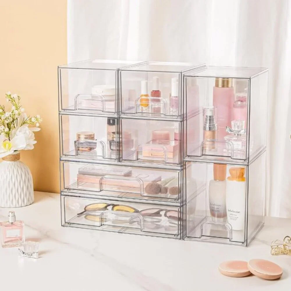 New Set of 3 Stackable Storage Drawers, Clear Bins for Makeup & Bathroom Use